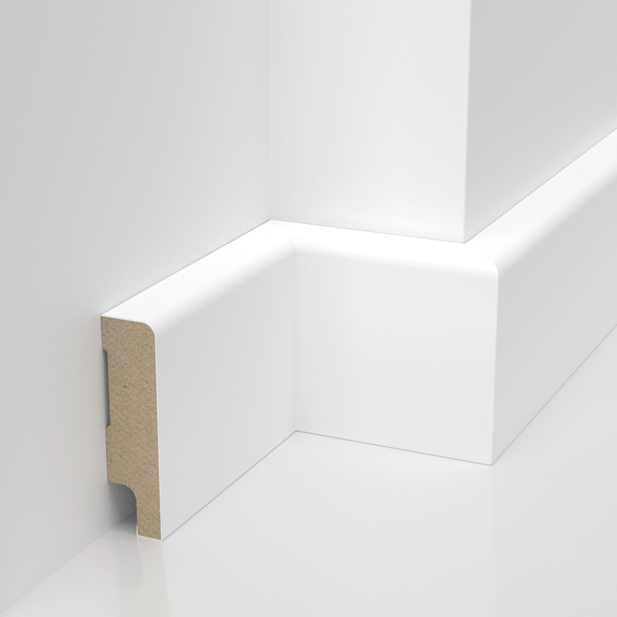 PRÓBKA 20 CM - Listwa przypodłogowa MDF lakierowana biała z wodoodporną powłoką TRIO 6cm