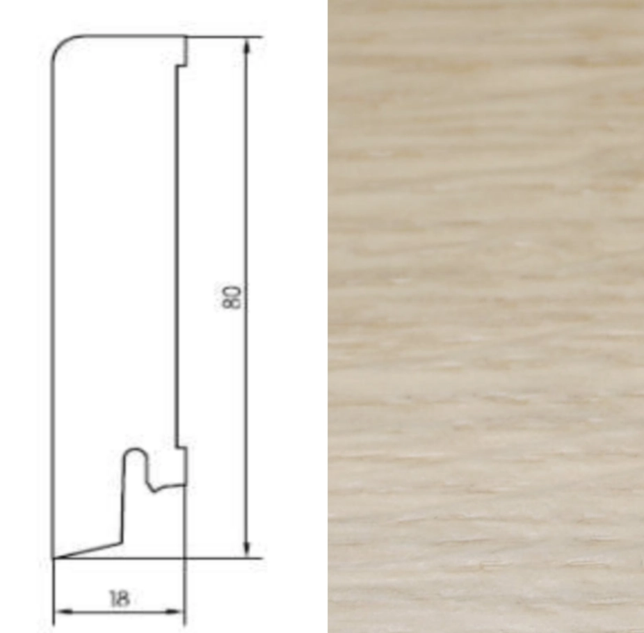 Drewniana listwa przypodłogowa olejowana 80/18 (240 cm x 8 cm x 1,8 cm) Dąb Biały olej