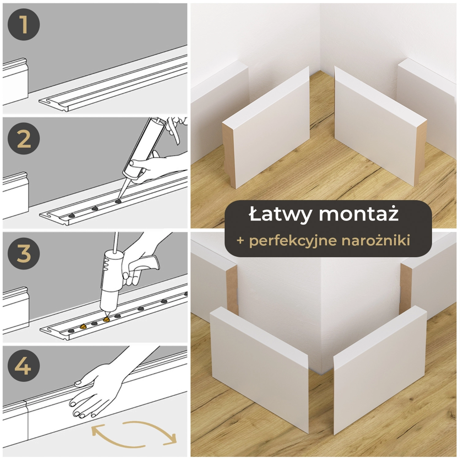 Listwa przypodłogowa lakierowana biała, MDF wilgocioodporny, DUO 8cm