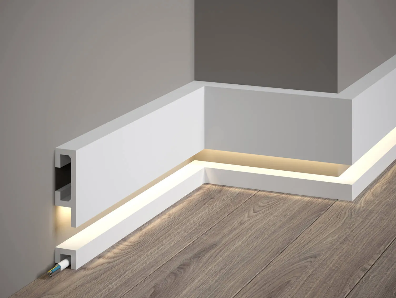 Listwa przypodłogowa QL019P biała RAL 9003 wym. 200 x 2.5 x 8 cm, z PolyForce