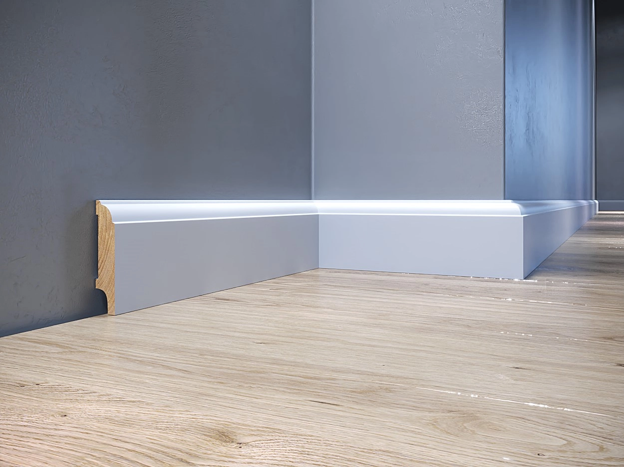 Listwa przypodłogowa drewniana lakierowana AGAT68 (240 cm x 6,8 cm x 1,6 cm) biały RAL 9003