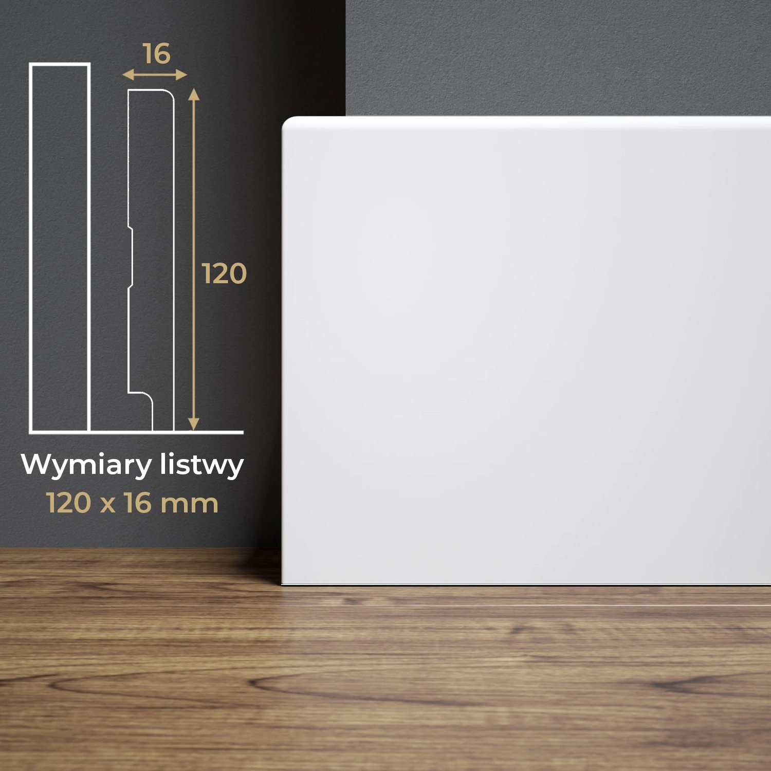Listwa przypodłogowa MDF lakierowana biała z wodoodporną powłoką TRIO 12cm