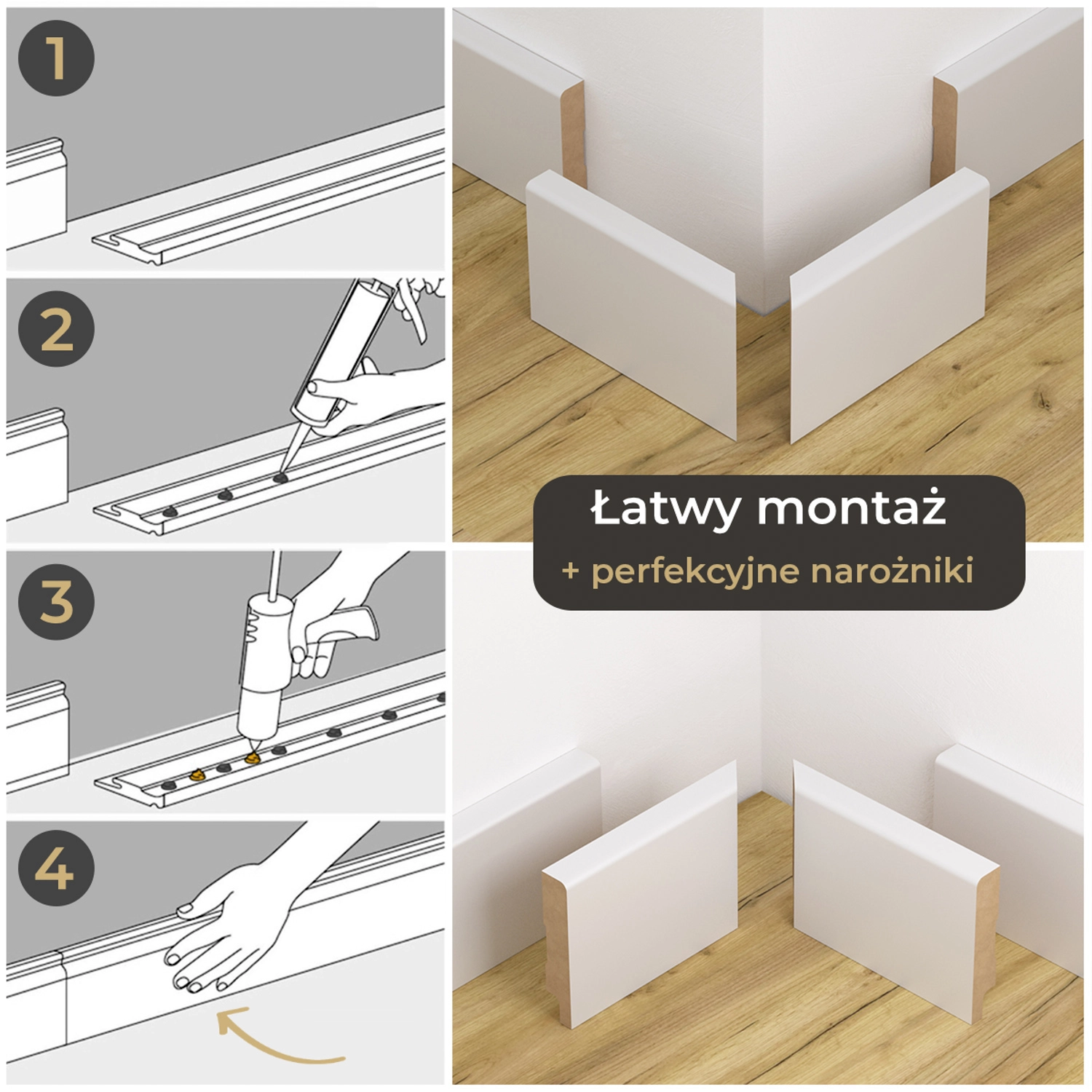 Listwa przypodłogowa MDF lakierowana biała z wodoodporną powłoką TRIO 12cm