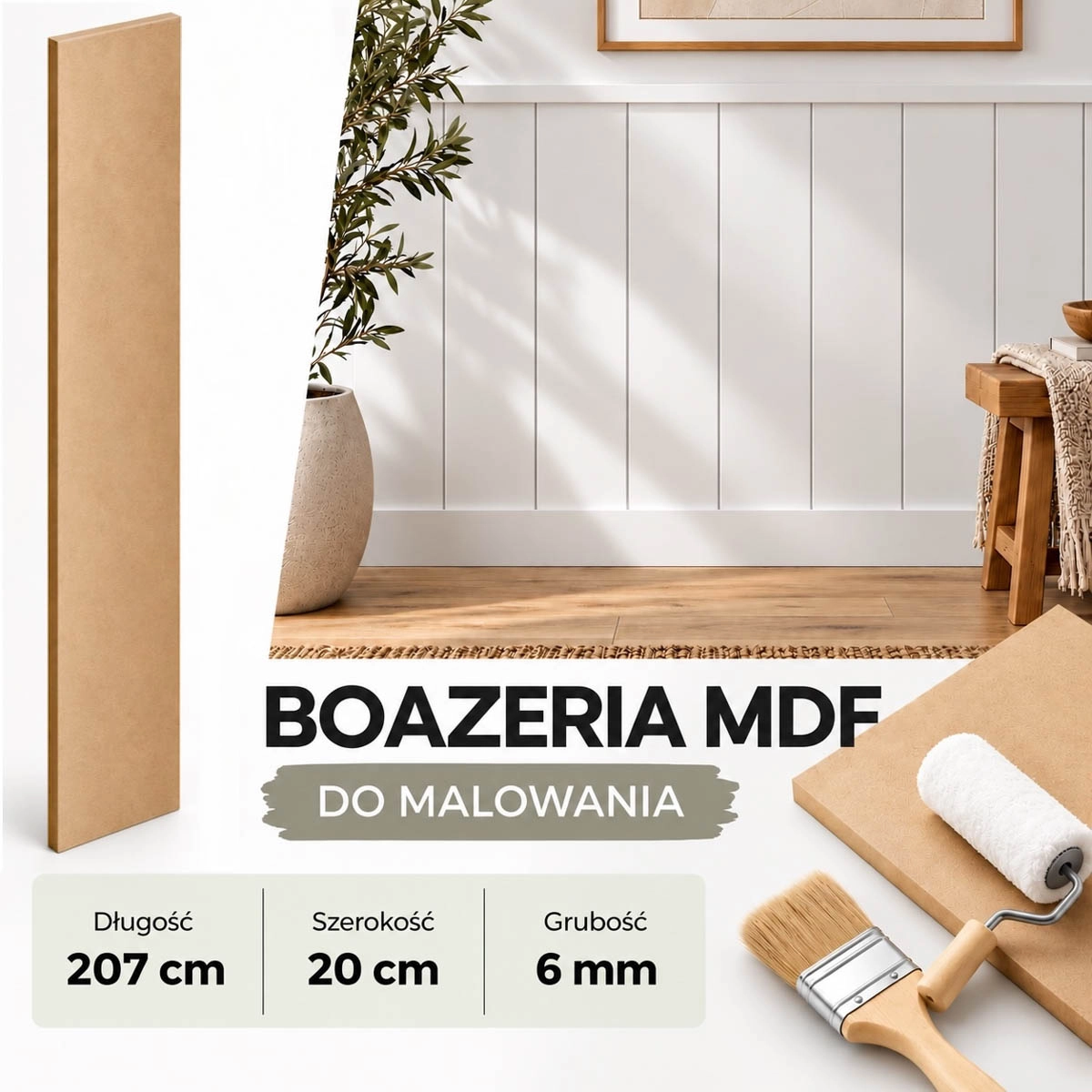 PRÓBKA 20 CM - Listwa boazeryjna ELEGANT XL, surowa do malowania