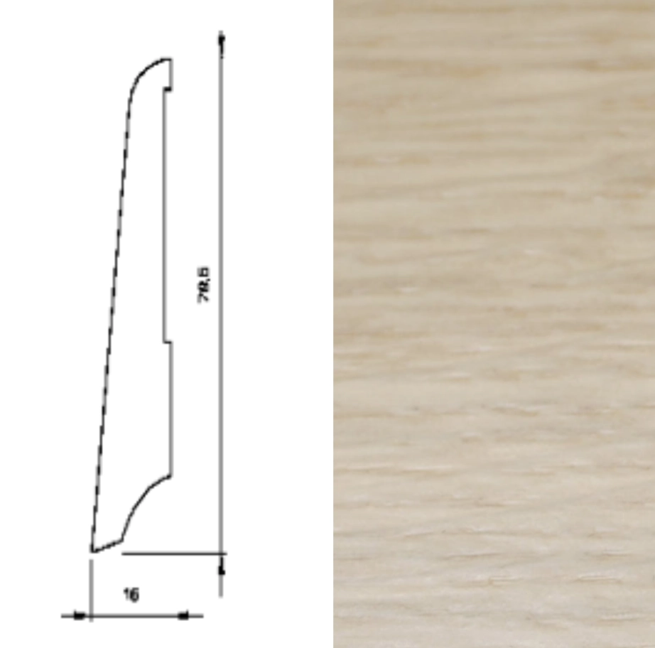 Drewniana listwa przypodłogowa olejowana KS80 (240 cm x 7,9 cm x 1,6 cm) Dąb Biały olej