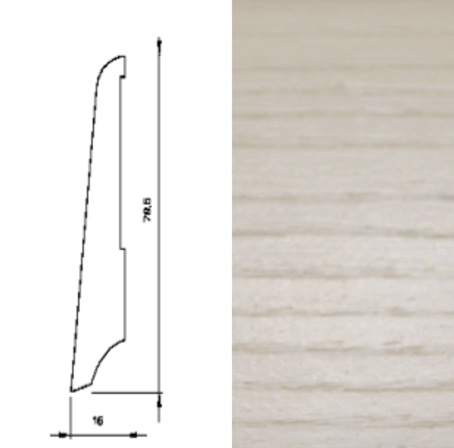 Drewniana listwa przypodłogowa olejowana KS80 (240 cm x 7,9 cm x 1,6 cm) Jesion Biały olej