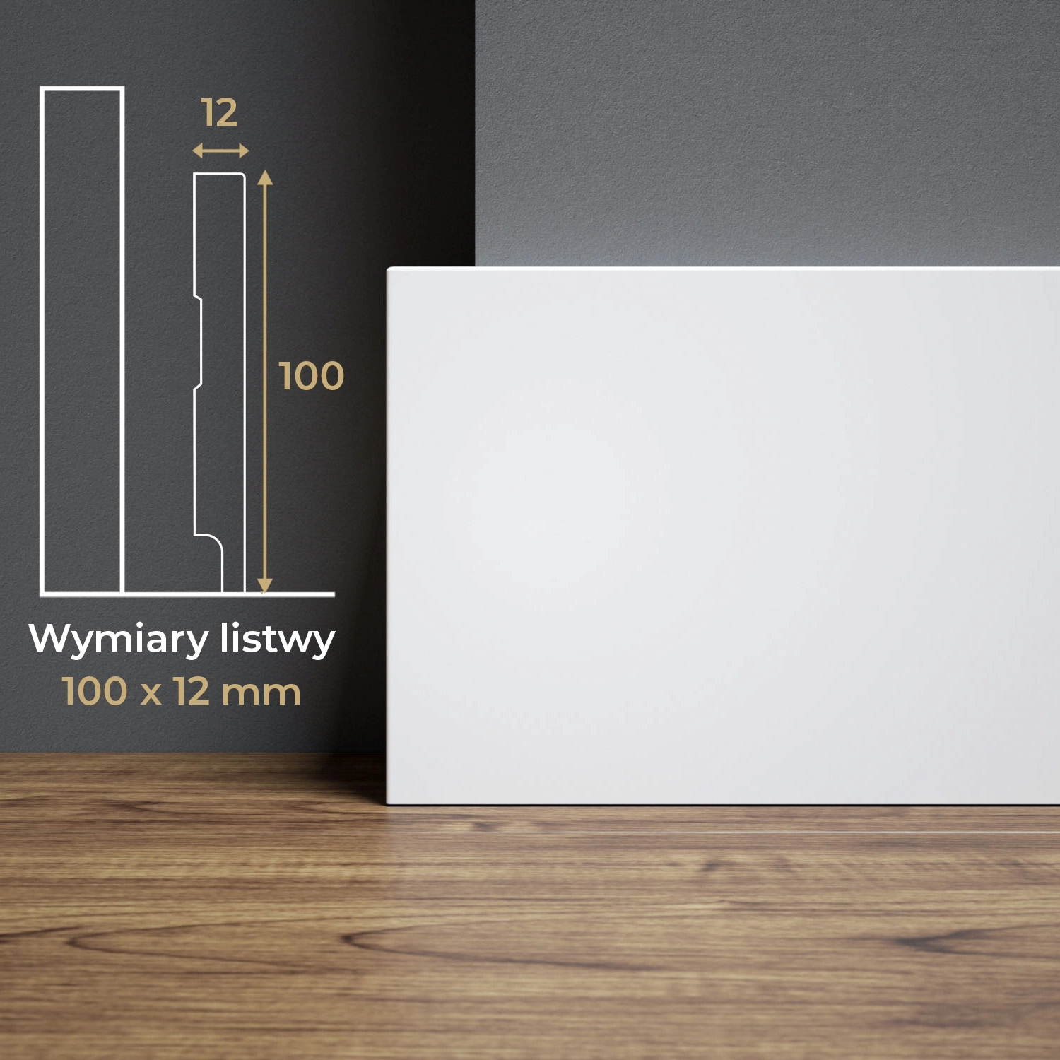 PRÓBKA 20 CM - Listwa przypodłogowa MDF lakierowana biała z wodoodporną powłoką PRIMA SLIM 10cm