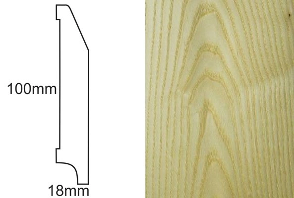 Listwa przypodłogowa fornirowana nielakierowana CP100 RS (240 cm x 10 cm x 1,8 cm) Jesion Select