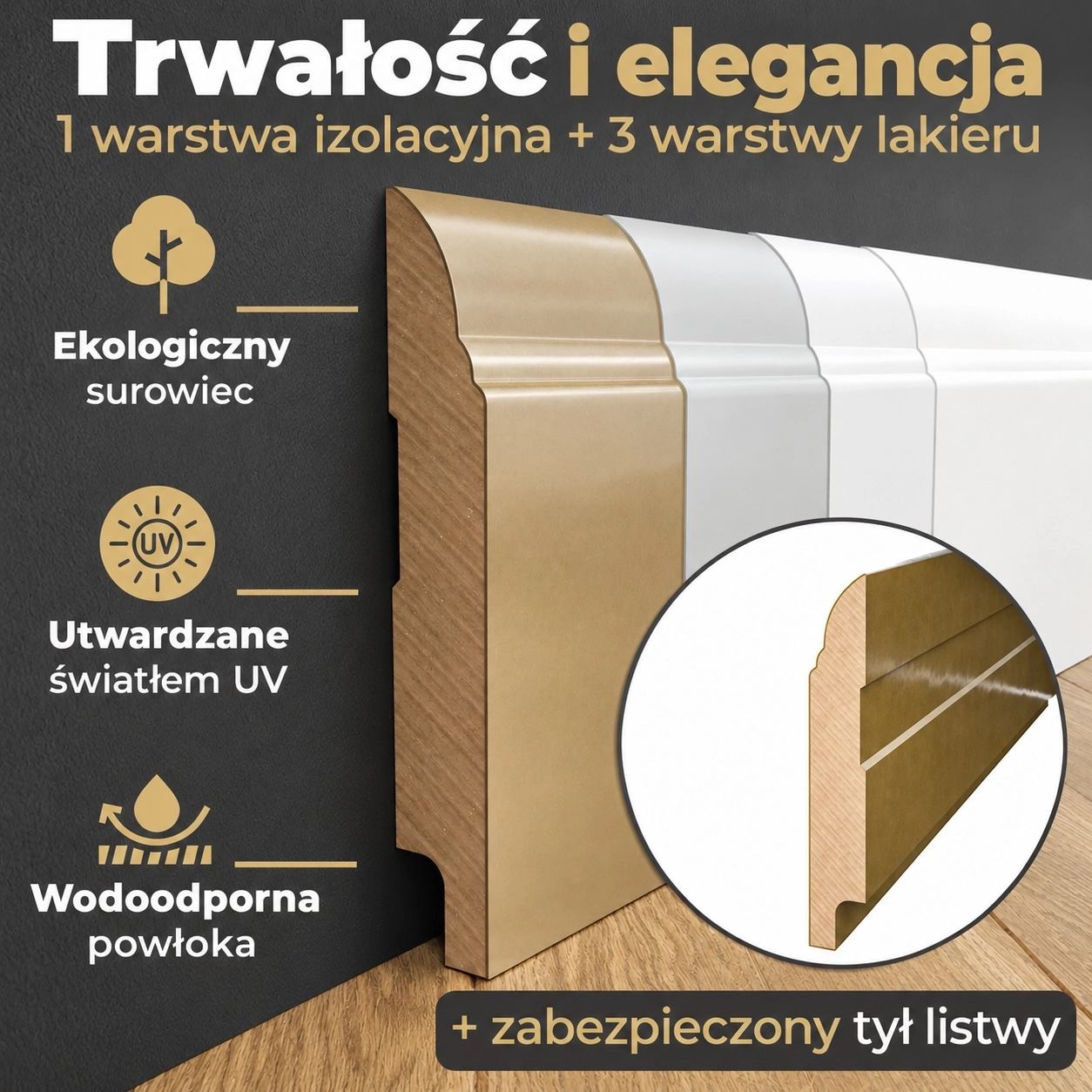 Listwa przypodłogowa MDF lakierowana biała z wodoodporną powłoką BELLA 8cm