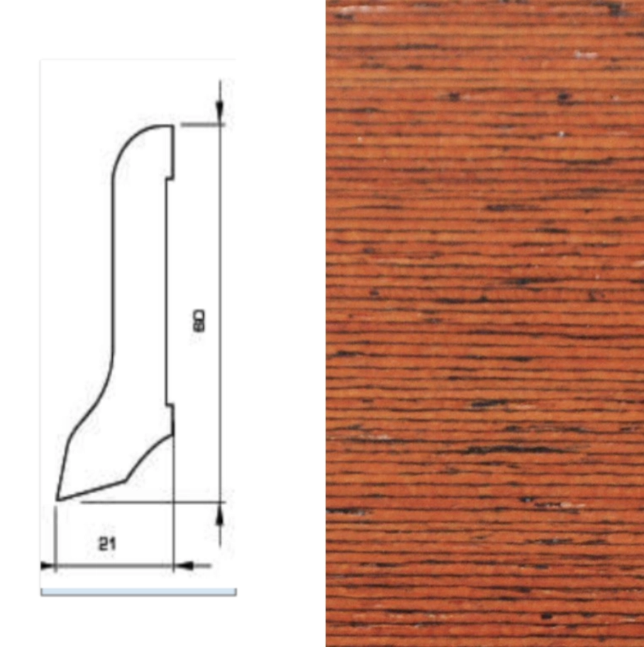 Drewniana listwa przypodłogowa lakierowana 60/22 (240 cm x 6 cm x 2,1 cm) Merbau