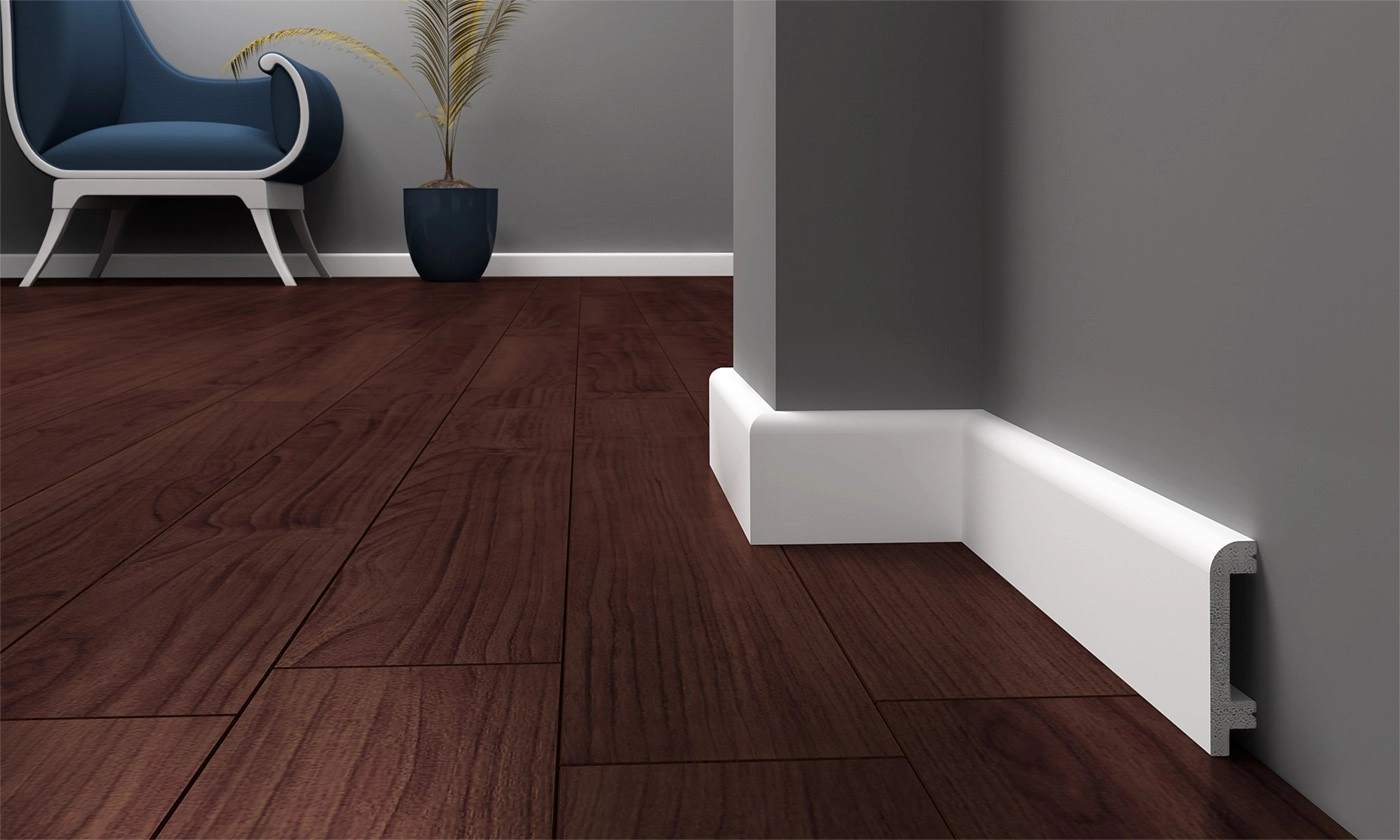 Listwa przypodłogowa Krome P8018 biała z polistyrenu (240 cm x 8 cm x 1,8 cm) wodoodporna