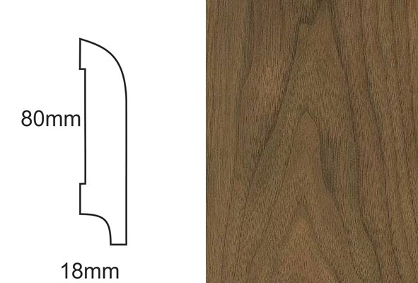 Listwa przypodłogowa fornirowana nielakierowana CP80 R25 (240 cm x 8 cm x 1,8 cm) orzech