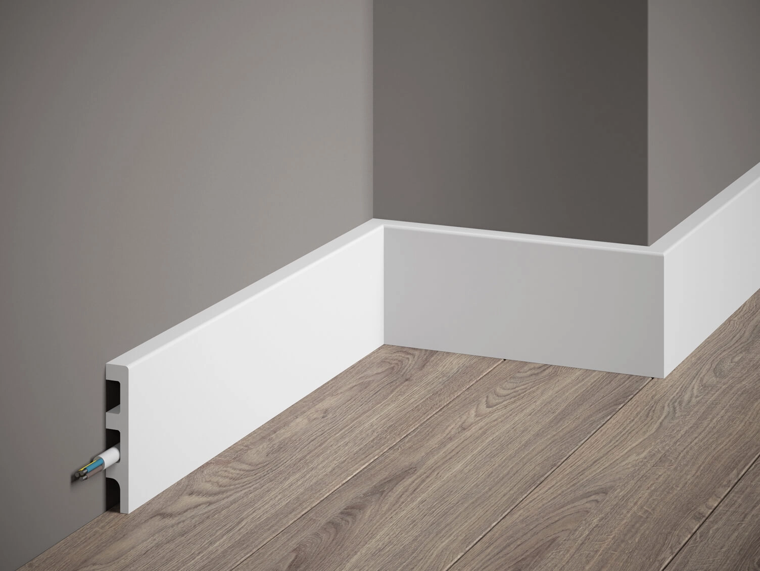 Listwa przypodłogowa Premium MD014P biała wym. 200 x 1.4 x 8 cm, z PolyForce