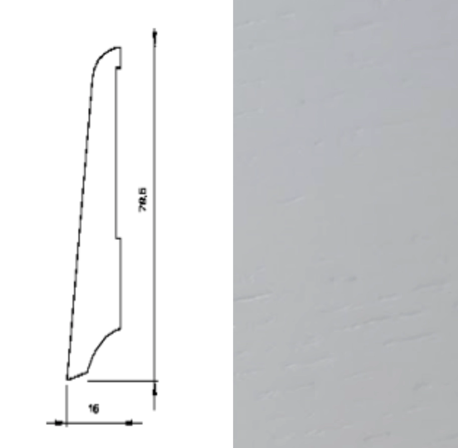 Listwa przypodłogowa biała drewno lakierowane KS80 (240 cm x 7,9 cm x 1,6 cm)