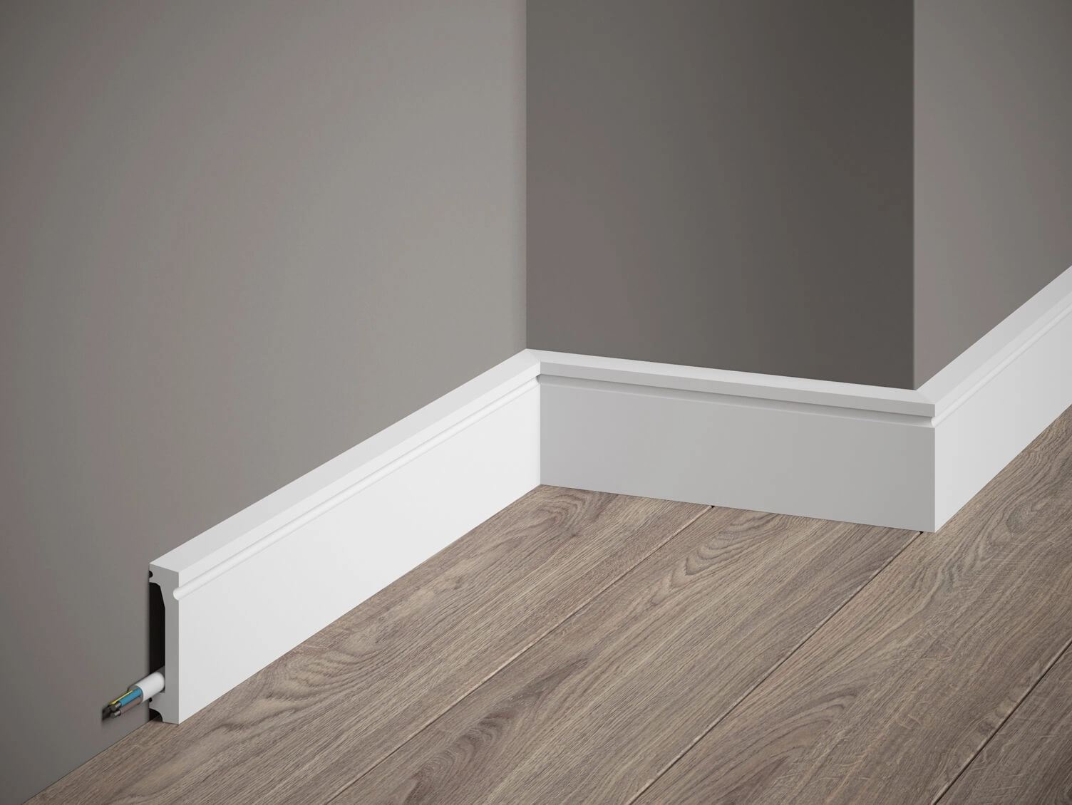 Listwa przypodłogowa Premium MD028P biała wym. 200 x 1.3 x 6 cm, z PolyForce