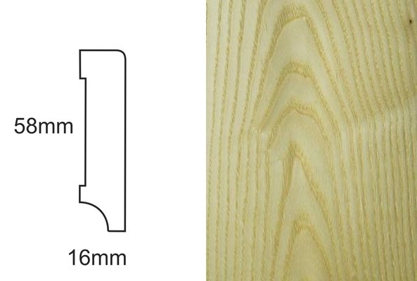 Listwa przypodłogowa fornirowana lakierowana CP58 R30 (240 cm x 5,8 cm x 1,6 cm) jesion select