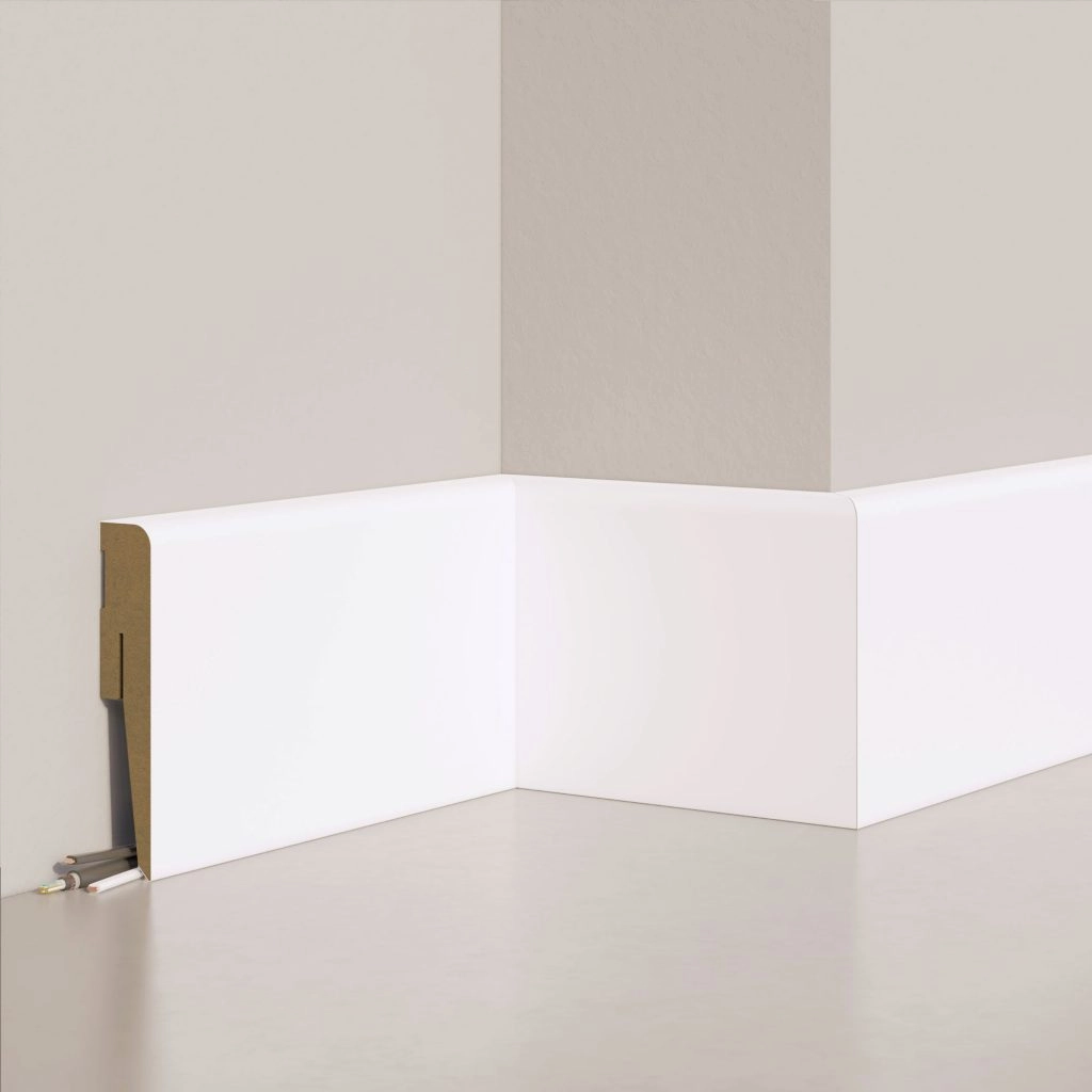 PRÓBKA 20 CM - Listwa przypodłogowa MDF TRIO R5, Biała Premium, 8cm