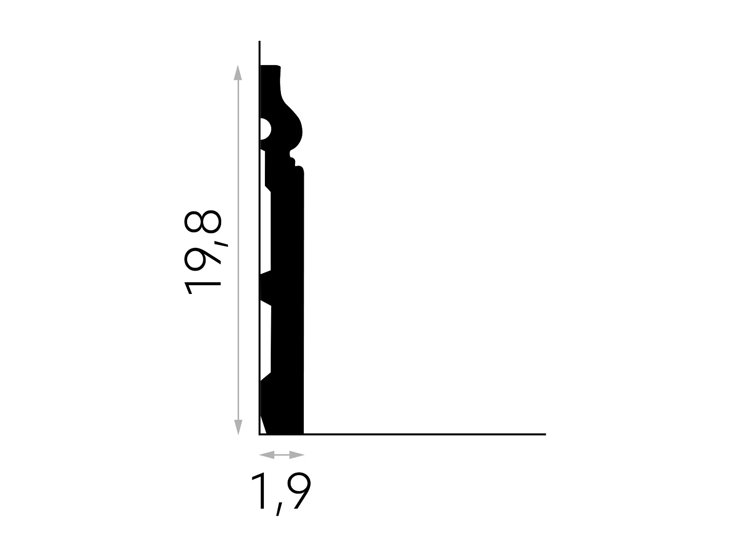 Listwa przypodłogowa MD020 biała wym. 200 x 1.9 x 19.8 cm, z PolyForce