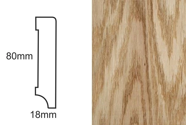 Listwa przypodłogowa fornirowana nielakierowana CP80 R3 (240 cm x 8 cm x 1,8 cm) dąb czerwony