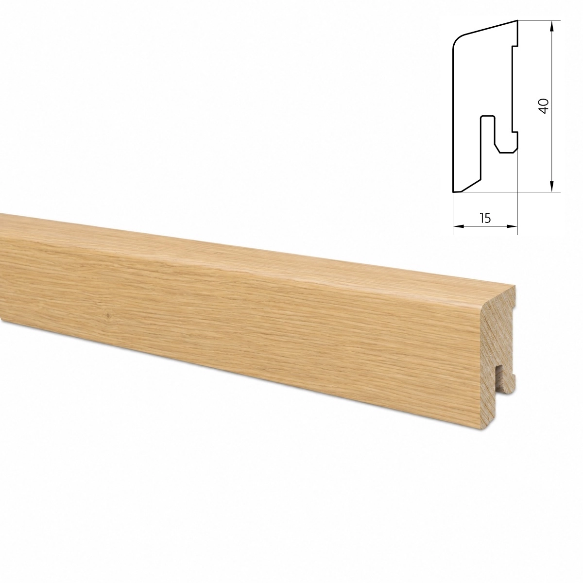 Listwa przypodłogowa drewniana 40x15 mm - dąb europejski lakierowany