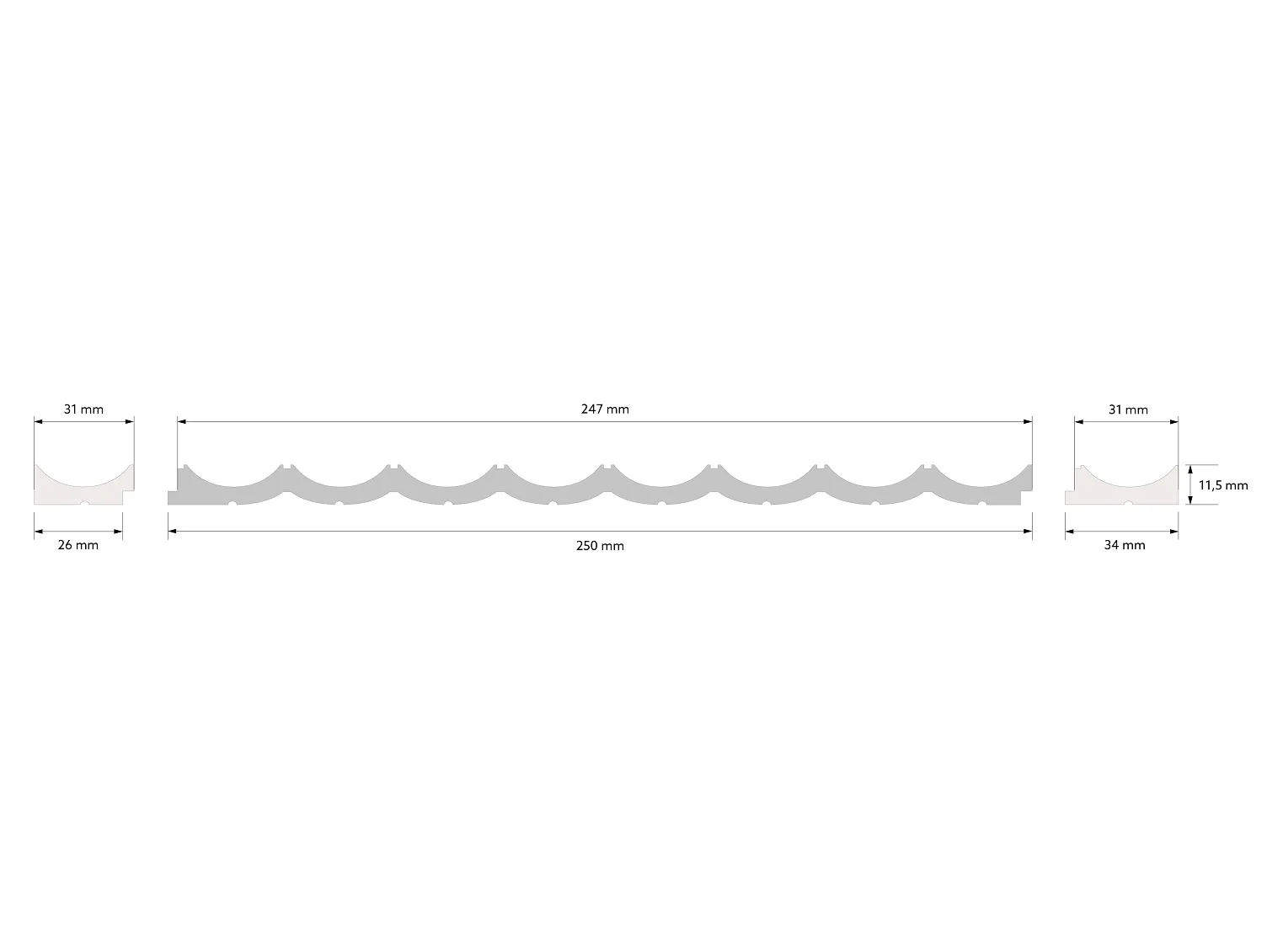 Prawe zakończenie panela ściennego WP002RT Lumio białe wym. 200 x 1.15 x 3.1 cm, z PolyForce