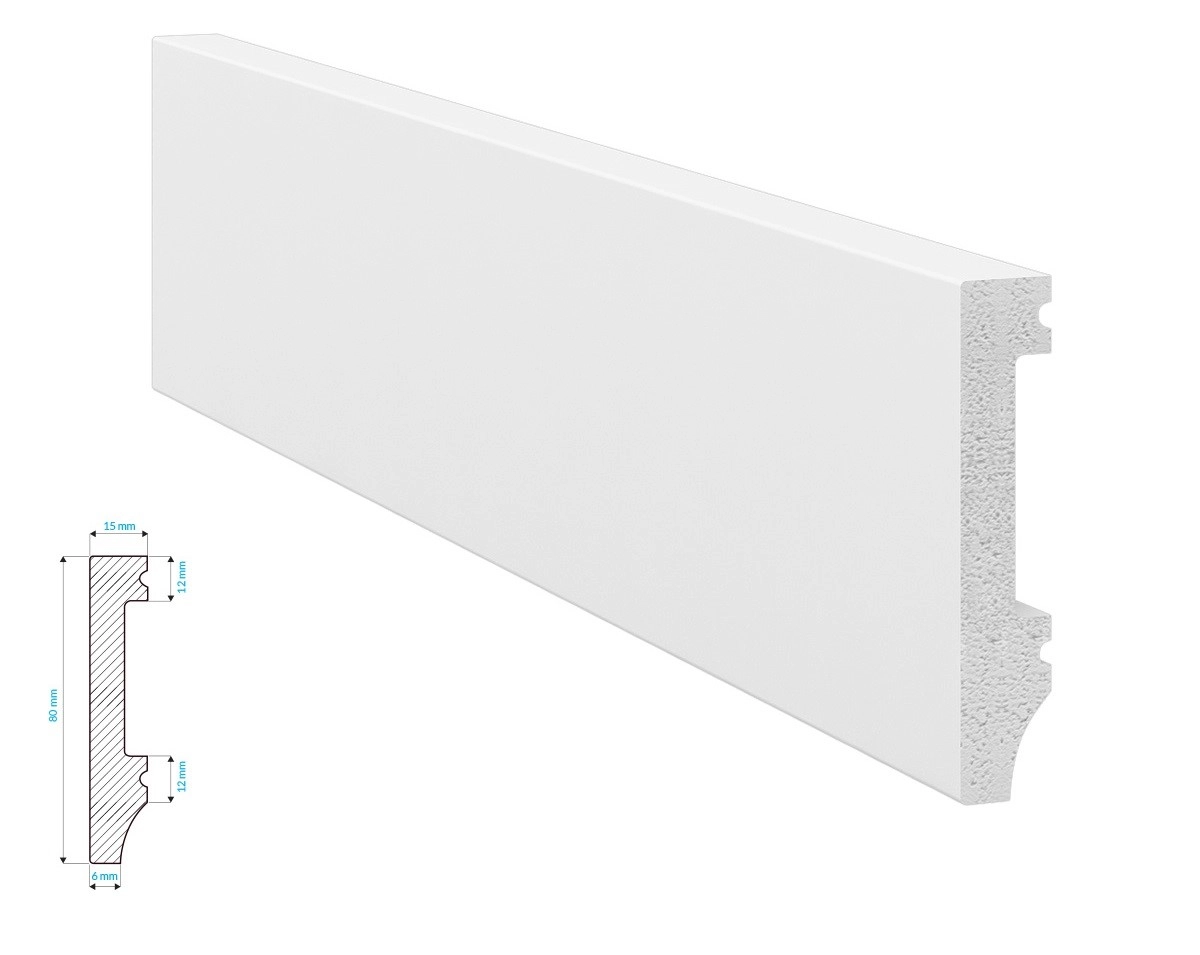 Listwa przypodłogowa Krome P8015 biała (240 cm x 8 cm x 1,5 cm) wysokogęstościowy polistyren pokryty polimerem