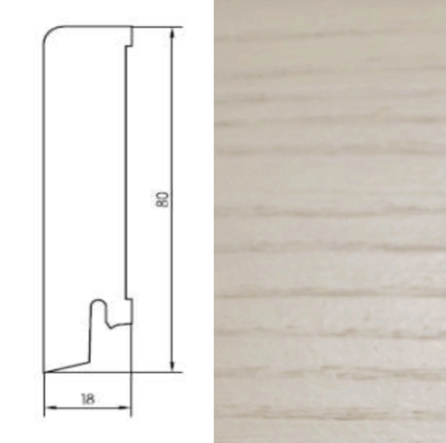 Drewniana listwa przypodłogowa olejowana 80/18 (240 cm x 8 cm x 1,8 cm) Jesion Biały olej